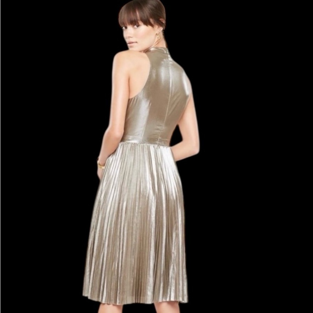 Ann Taylor Metallic Silver Halter Midi Dress - Picture 2 of 15
